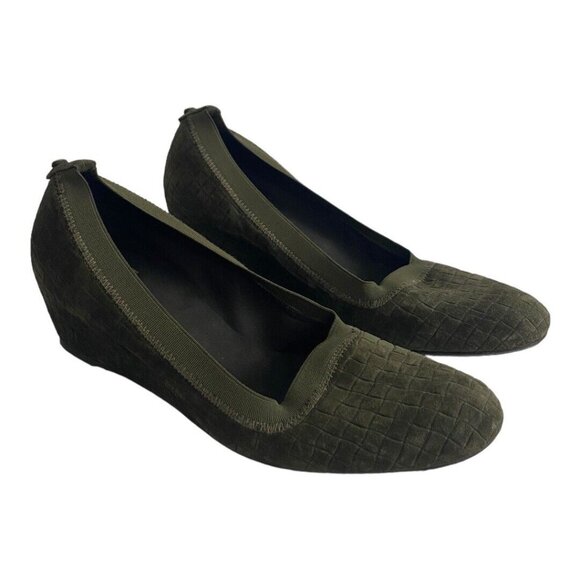 Stuart Weitzman Womens Shoe Size 8.5N Suede Green Textured Wedges Pumps Normcore - Picture 2 of 12